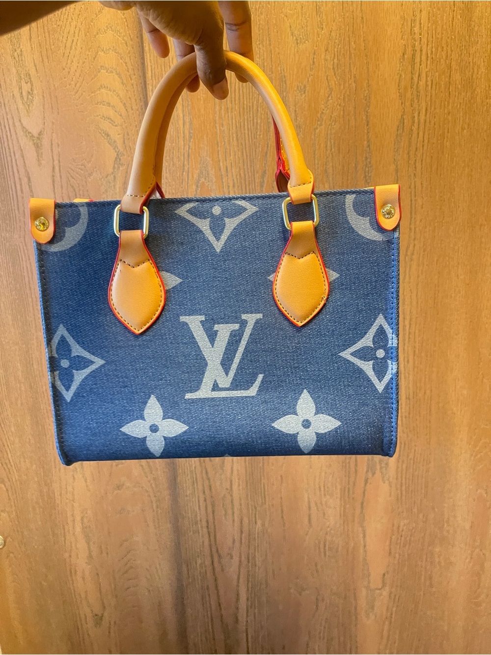 Blue Denim Monogram Satchel with Tan Handles